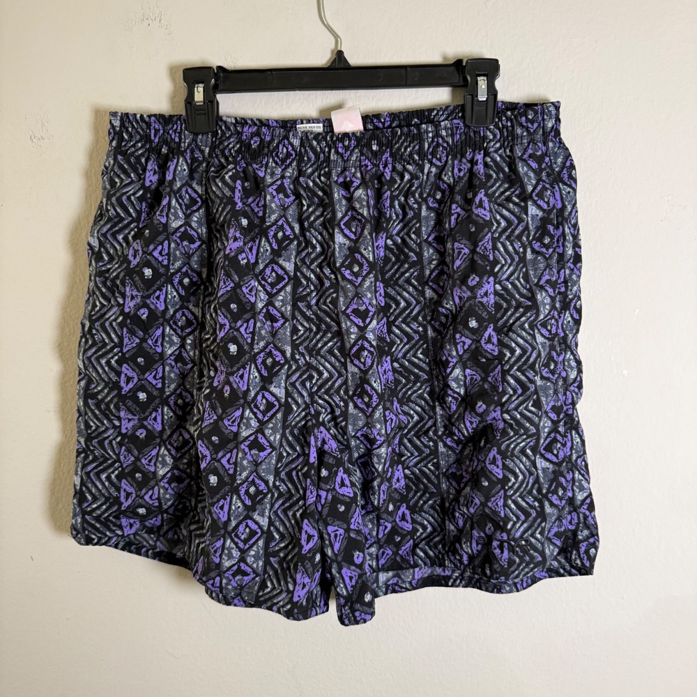 Vintage TYR Mens Purple Geometric Tribal Print Swim Trunks Lined Large 90s Retro
